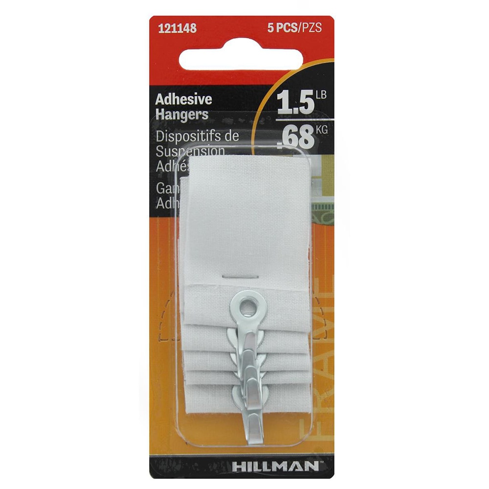 White, Hooks/Wall Adhesive, Art & School, Hillman, Adhesive Hangers, 1.5#, 5 piece, 660839